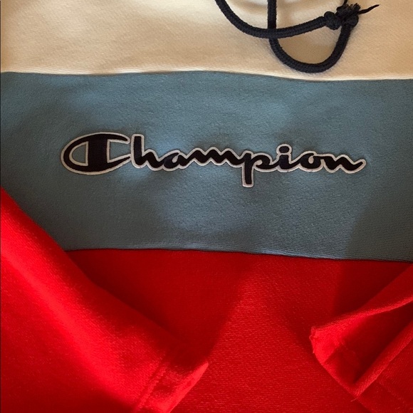 Gently Loved Champion Red and Blue Hoodie Crop Top #90’s Wear - Picture 2 of 14